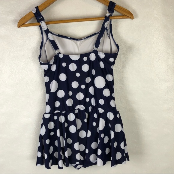 Zeraca Classic Luxury retro style polka dot bathing suit Med blue/ white - Picture 2 of 12